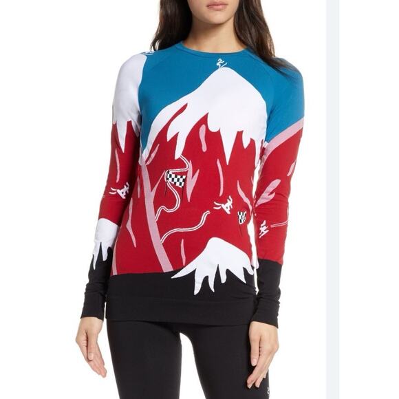 Sweaty Betty Base Layer Top Shirt Blue Women's Size Small Mountain ski scene - Picture 1 of 12